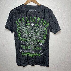 Affliction  NWT Shirt Mens Medium Black Gray Green Graphic Live Fast Tried True